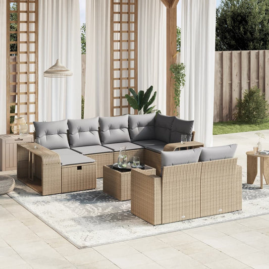 Set Divani da Giardino 11 pz con Cuscini Beige in Polyrattan - homemem39