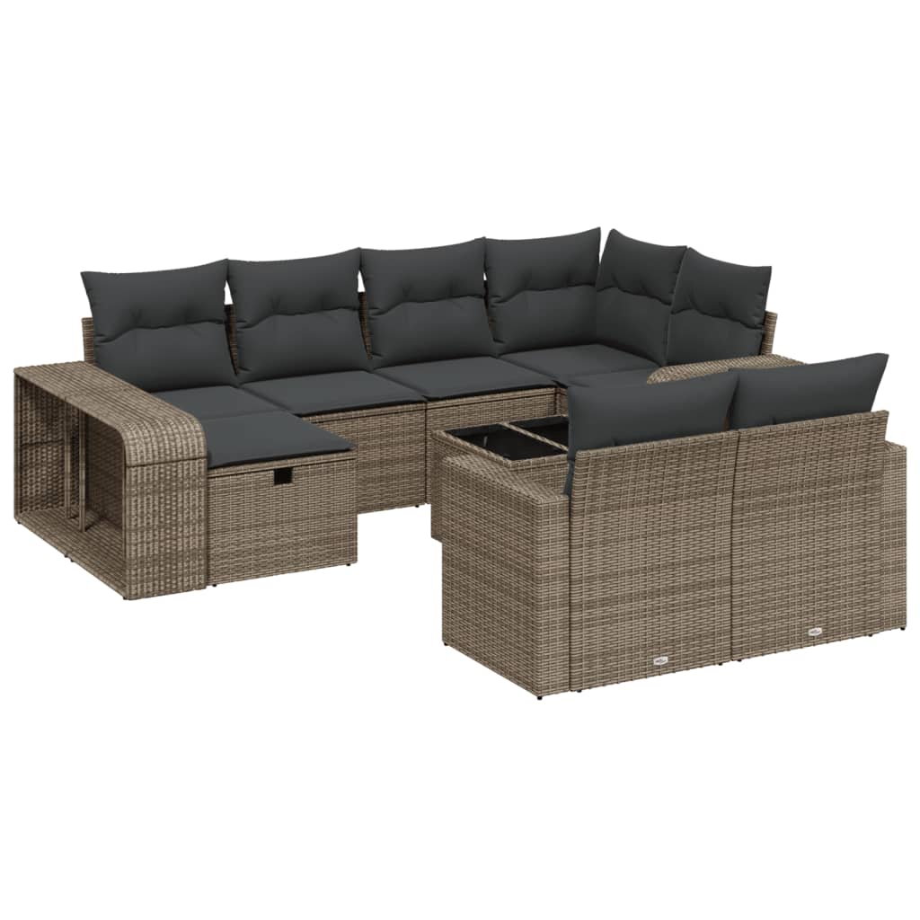 Set Divani da Giardino 11 pz con Cuscini in Polyrattan Grigio - homemem39