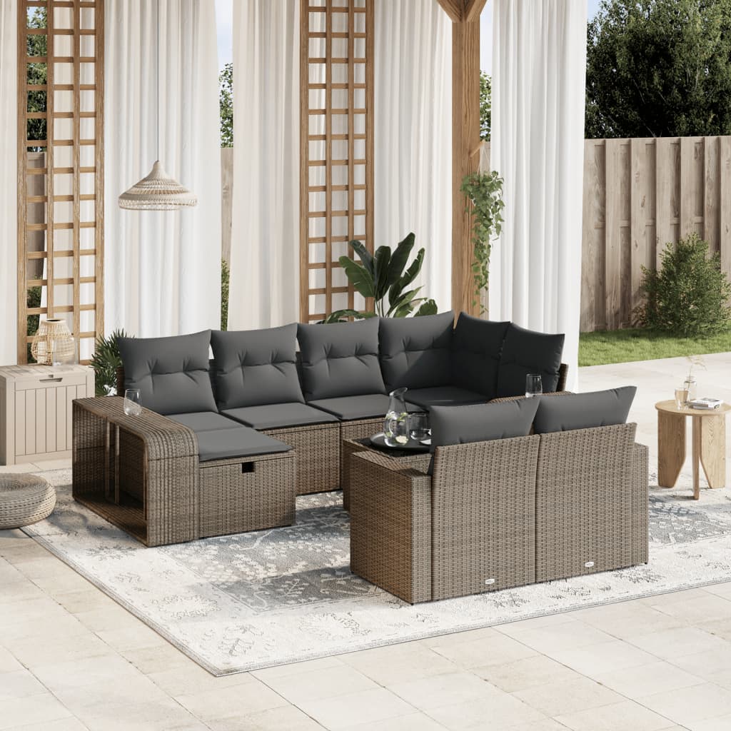 Set Divani da Giardino 11 pz con Cuscini in Polyrattan Grigio - homemem39