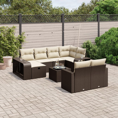 Set Divani da Giardino 11 pz con Cuscini Polyrattan Marrone - homemem39