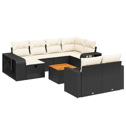 Set Divani da Giardino 11 pz con Cuscini in Polyrattan Nero - homemem39