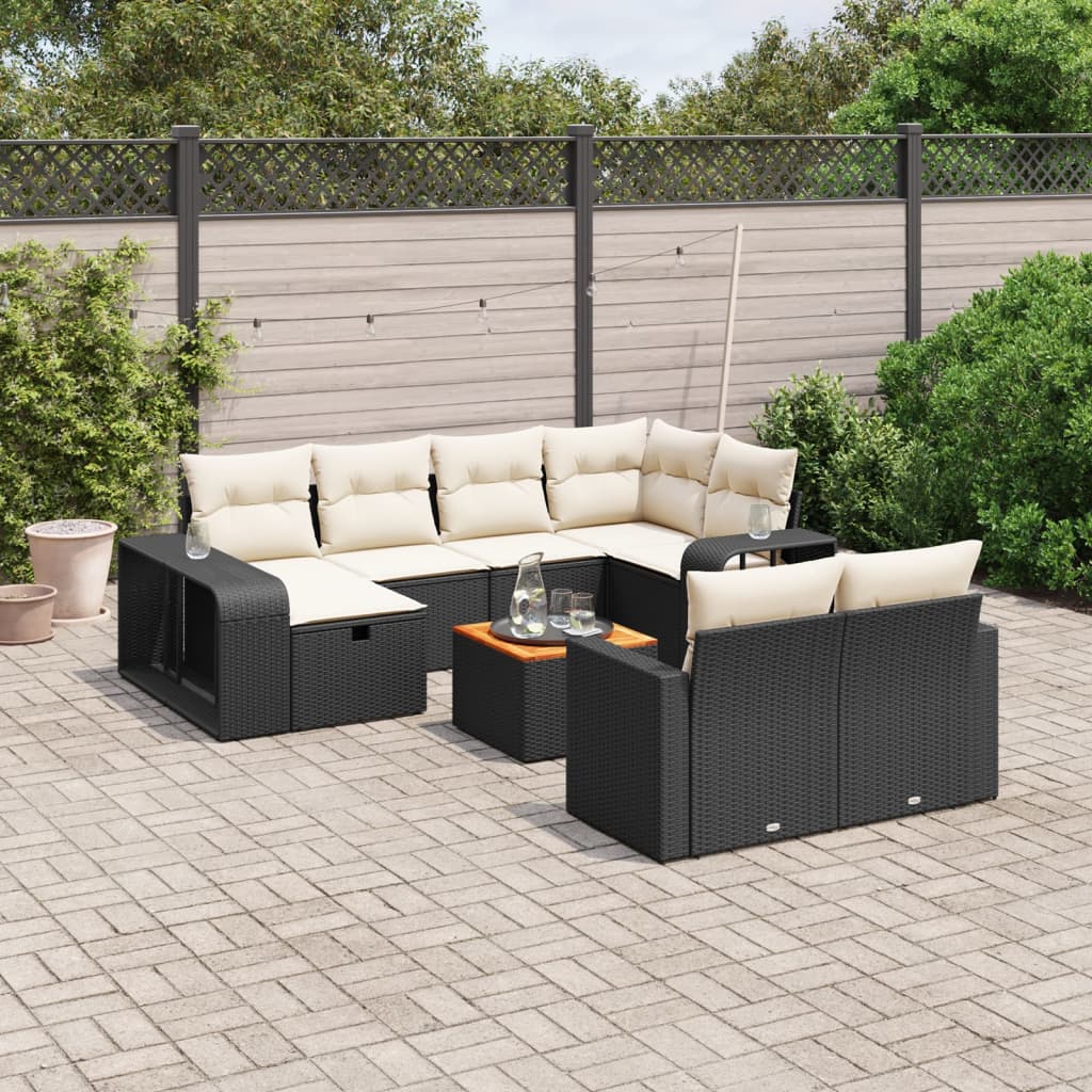 Set Divani da Giardino 11 pz con Cuscini in Polyrattan Nero - homemem39