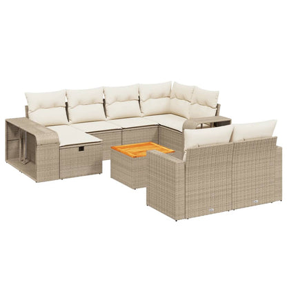 Set Divani da Giardino 11 pz con Cuscini Beige in Polyrattan | homemem39