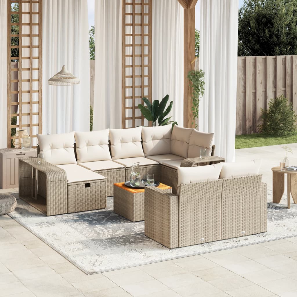 Set Divani da Giardino 11 pz con Cuscini Beige in Polyrattan | homemem39