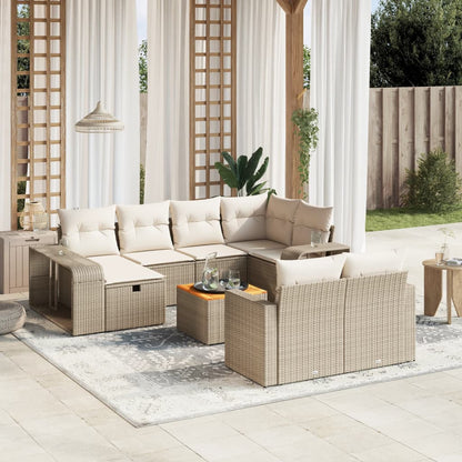 Set Divani da Giardino 11 pz con Cuscini Beige in Polyrattan - homemem39
