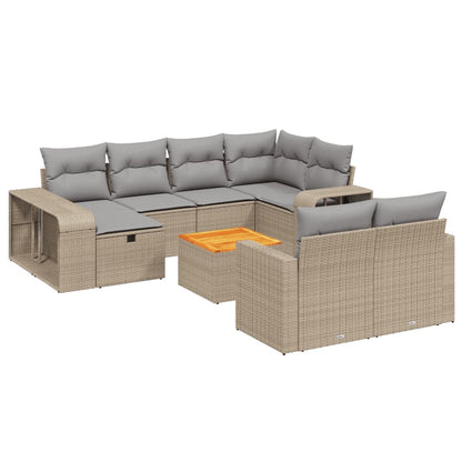 Set Divani da Giardino 11 pz con Cuscini Beige in Polyrattan - homemem39