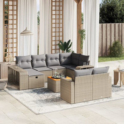 Set Divani da Giardino 11 pz con Cuscini Beige in Polyrattan - homemem39
