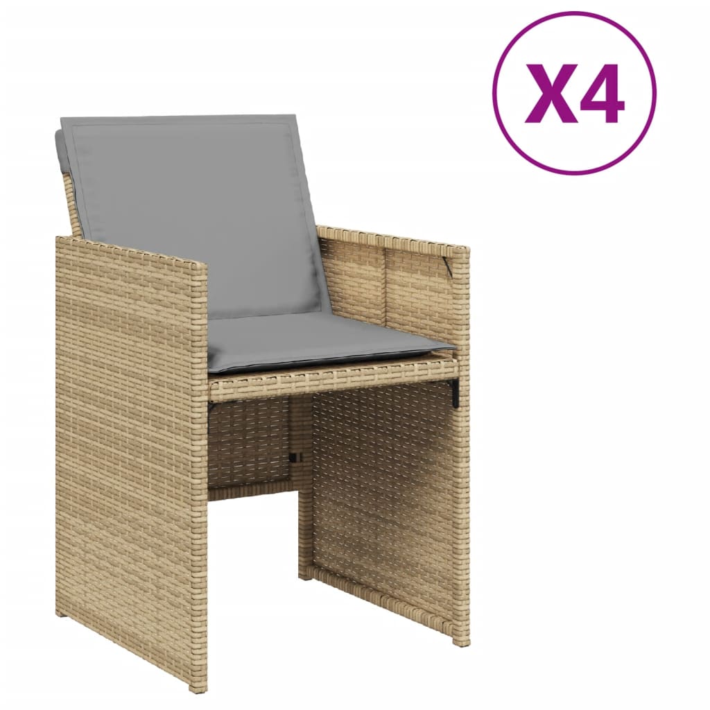 Sedie da Giardino con Cuscini 4 pz Beige Misto in Polyrattan - homemem39