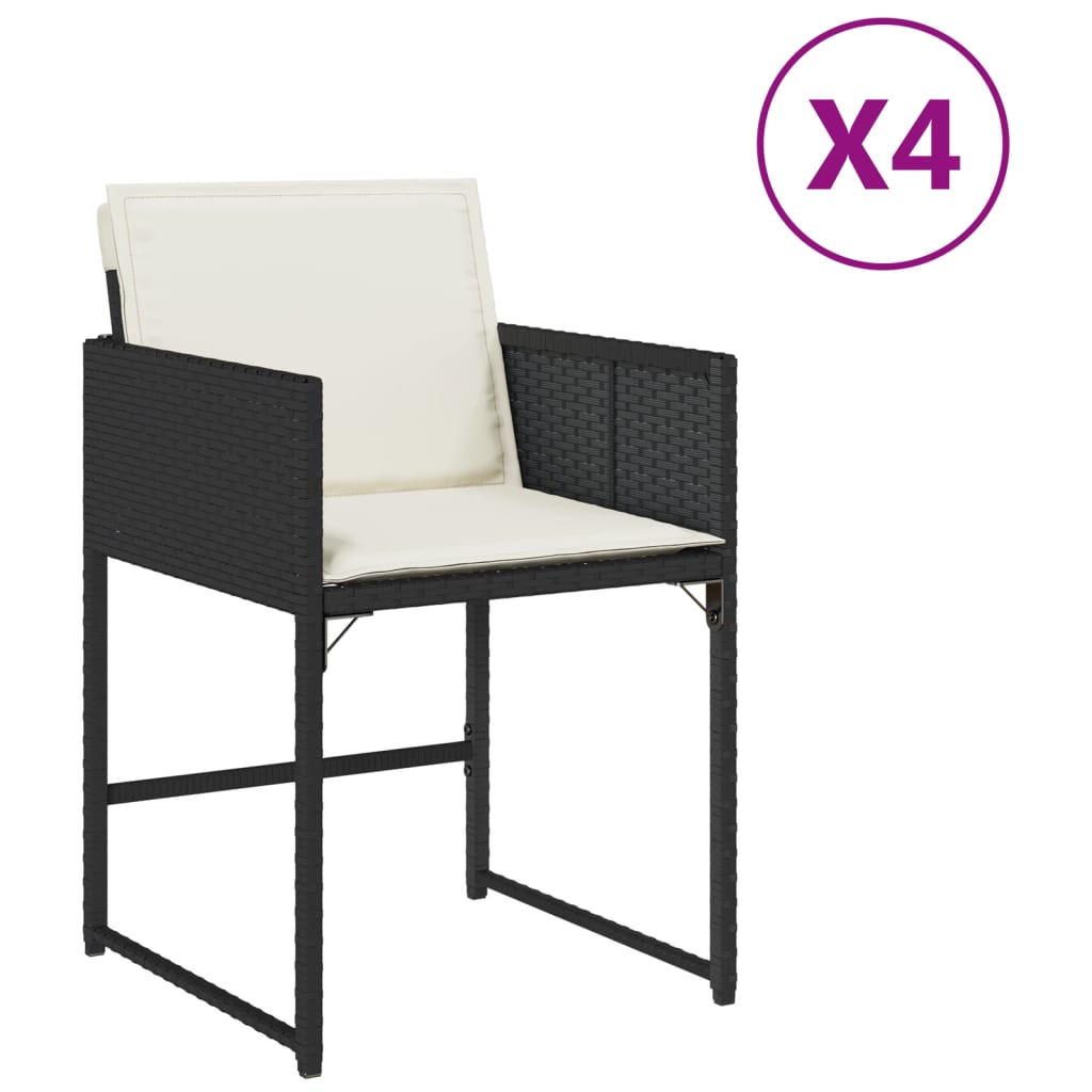 Sedie da Giardino con Cuscini 4 pz Nere in Polyrattan - homemem39