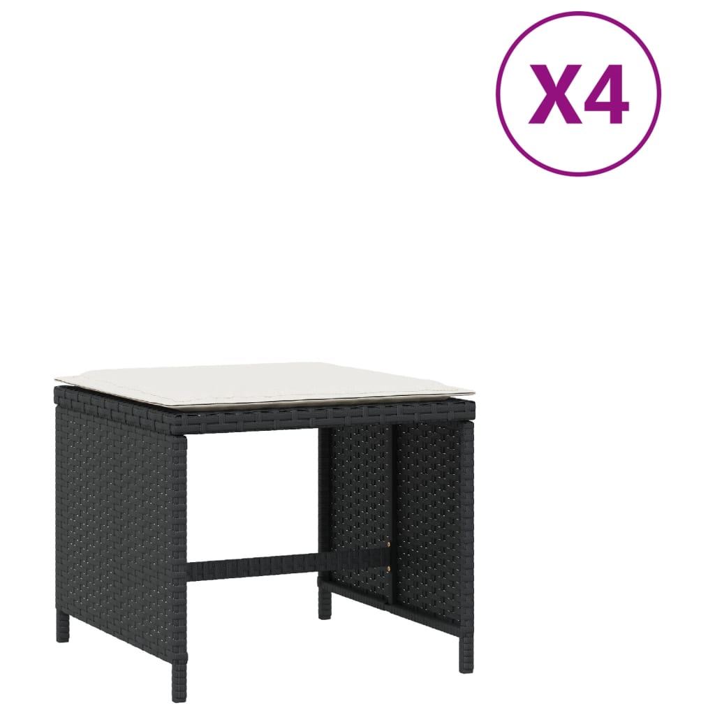 Sgabelli da Giardino con Cuscini 4pz Neri 40x40x35cm Polyrattan | homemem39