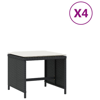 Sgabelli da Giardino con Cuscini 4pz Neri 40x40x35cm Polyrattan | homemem39