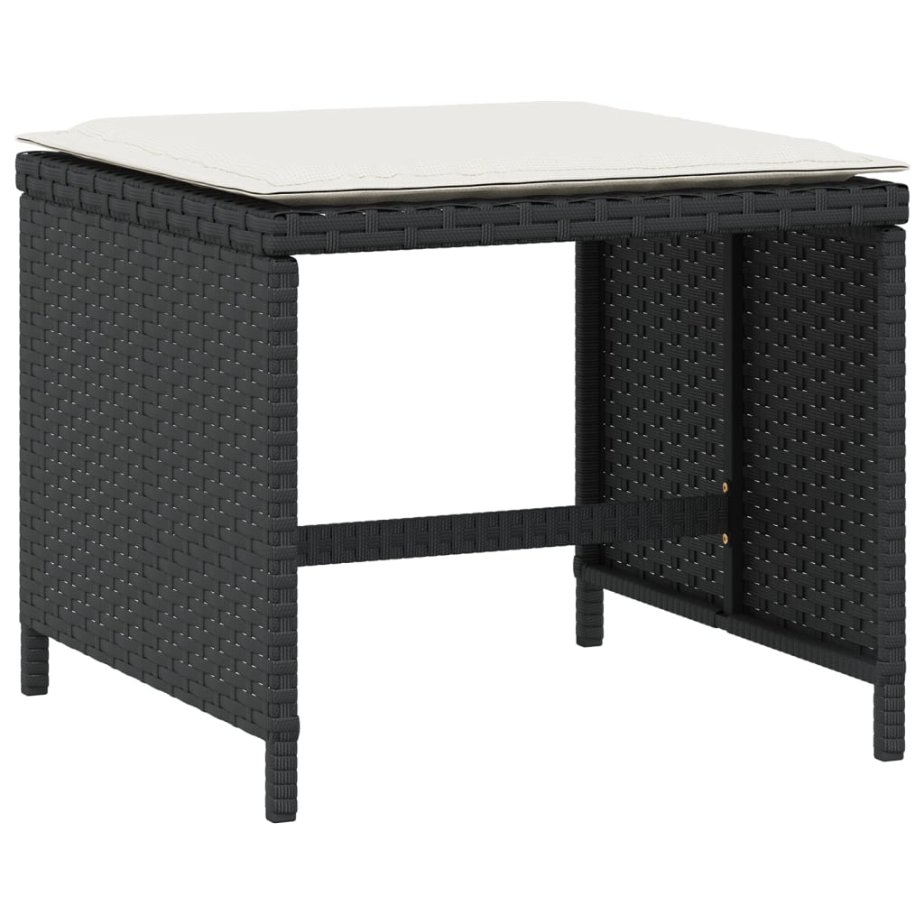 Sgabelli da Giardino con Cuscini 4pz Neri 40x40x35cm Polyrattan | homemem39