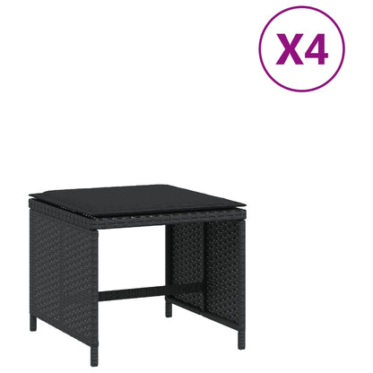 Sgabelli da Giardino con Cuscini 4pz Neri 40x40x35cm Polyrattan - homemem39