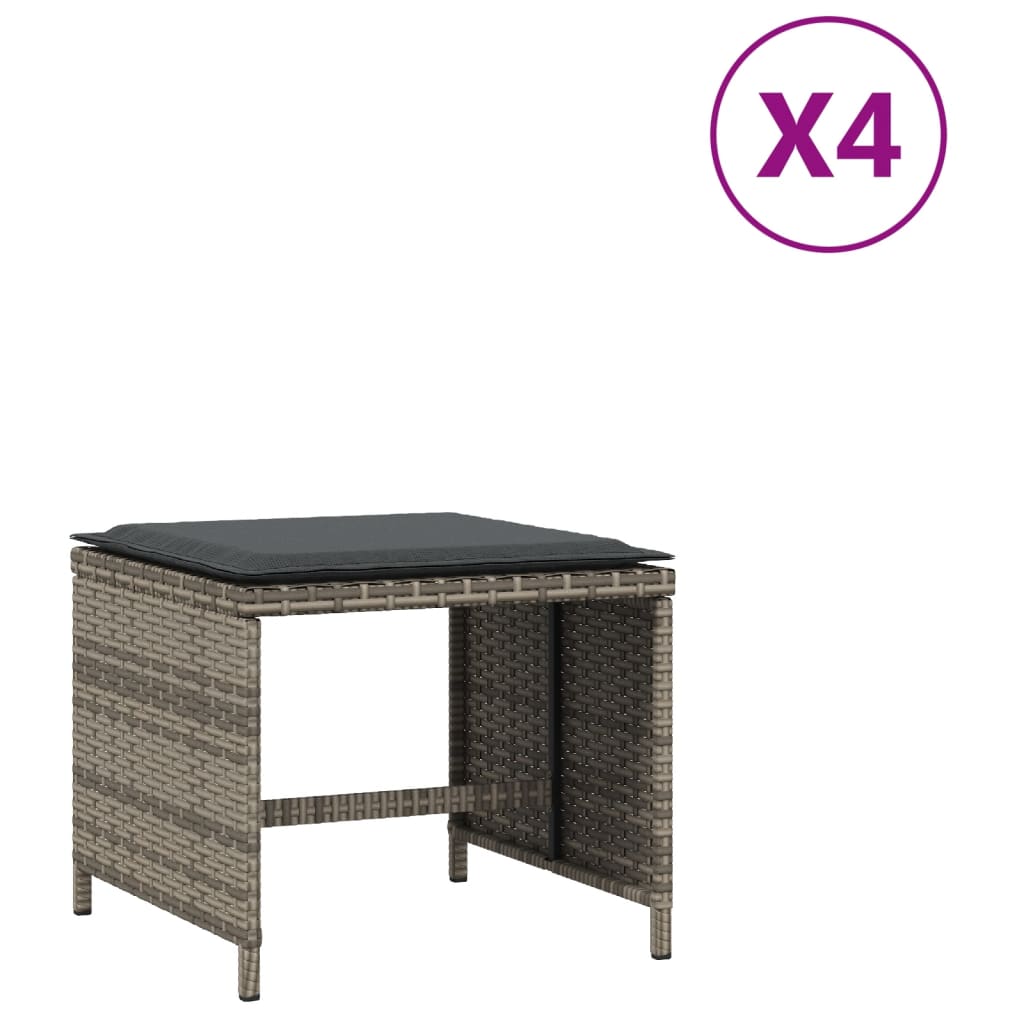 Sgabelli Giardino con Cuscini 4 pz Grigi 40x40x35 cm Polyrattan | homemem39