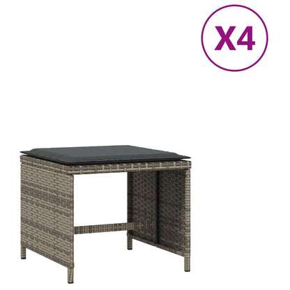 Sgabelli Giardino con Cuscini 4 pz Grigi 40x40x35 cm Polyrattan | homemem39