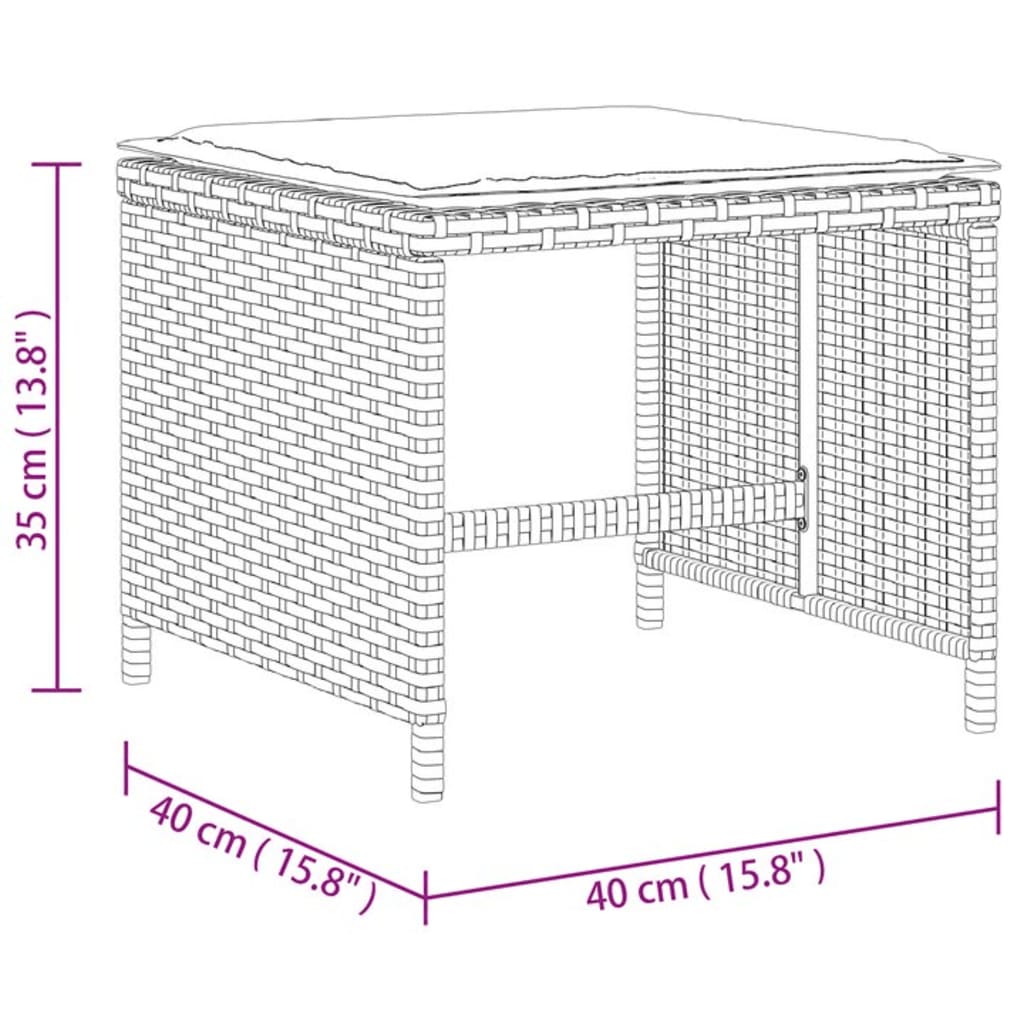 Sgabelli Giardino con Cuscini 4 pz Grigi 40x40x35 cm Polyrattan | homemem39