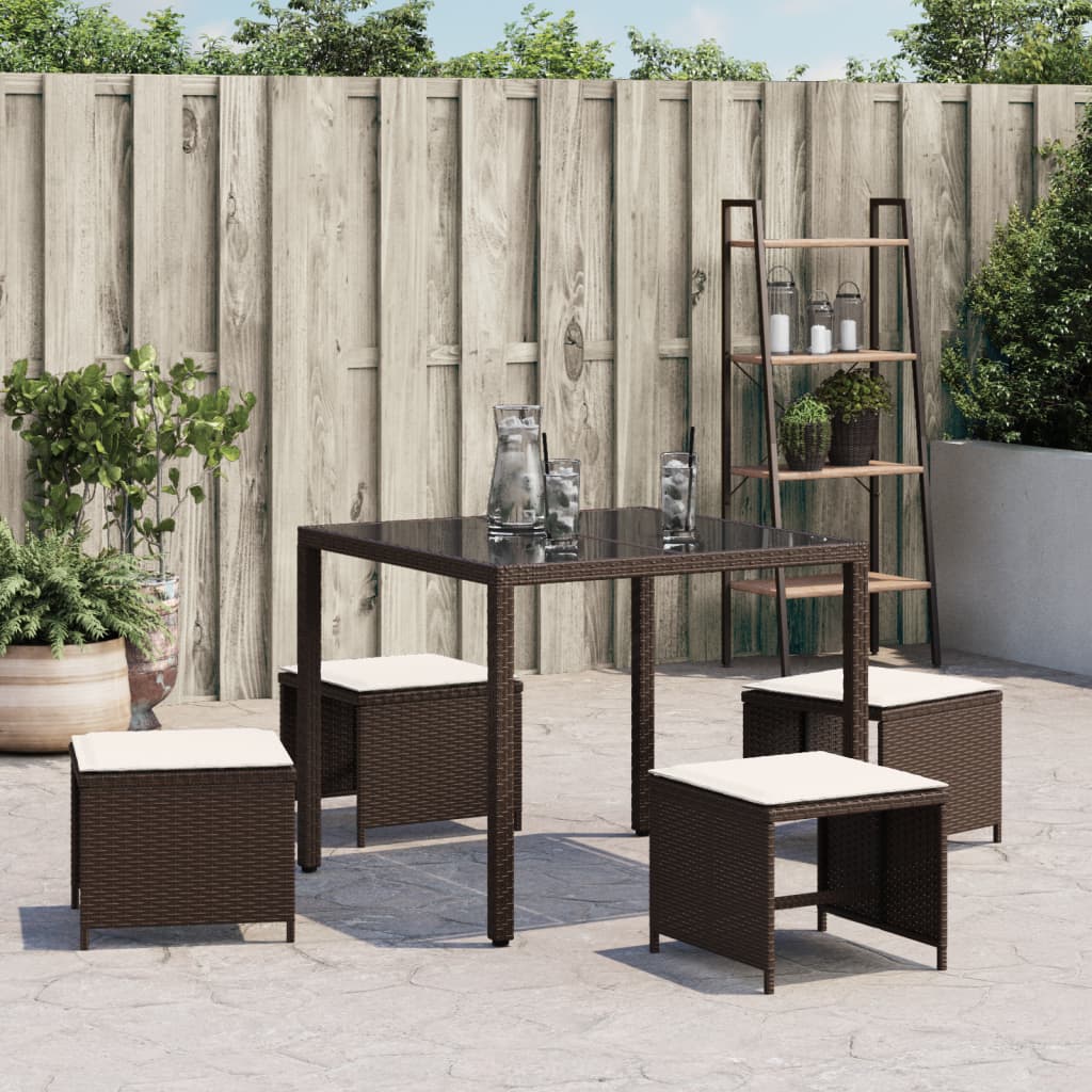 Sgabelli Giardino con Cuscini 4pz Marroni 40x40x35cm Polyrattan - homemem39