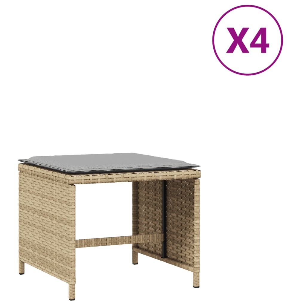 Sgabelli Giardino Cuscini 4pz Beige Misto 40x40x35cm Polyrattan | homemem39