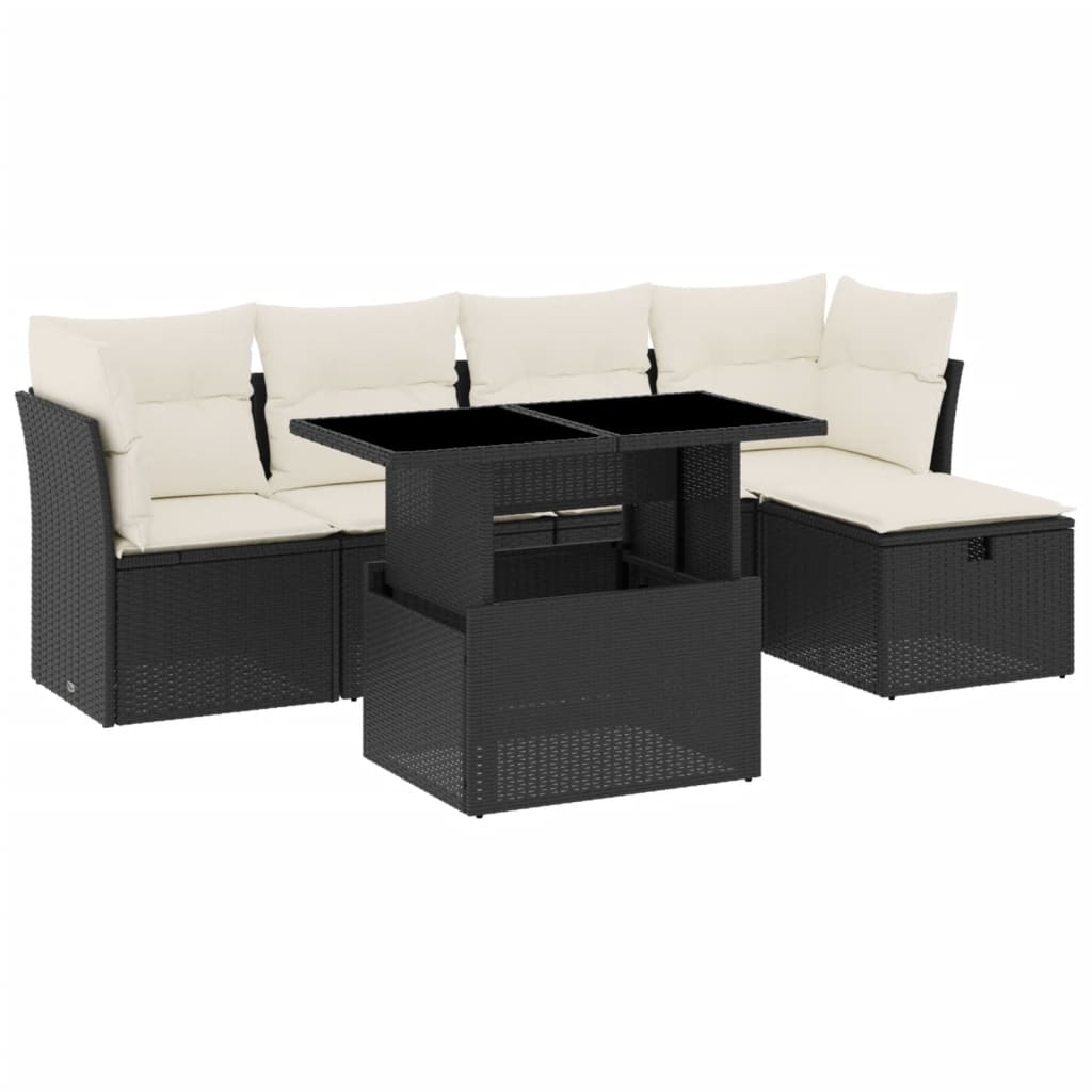 Set Divano da Giardino 6 pz con Cuscini Nero in Polyrattan - homemem39