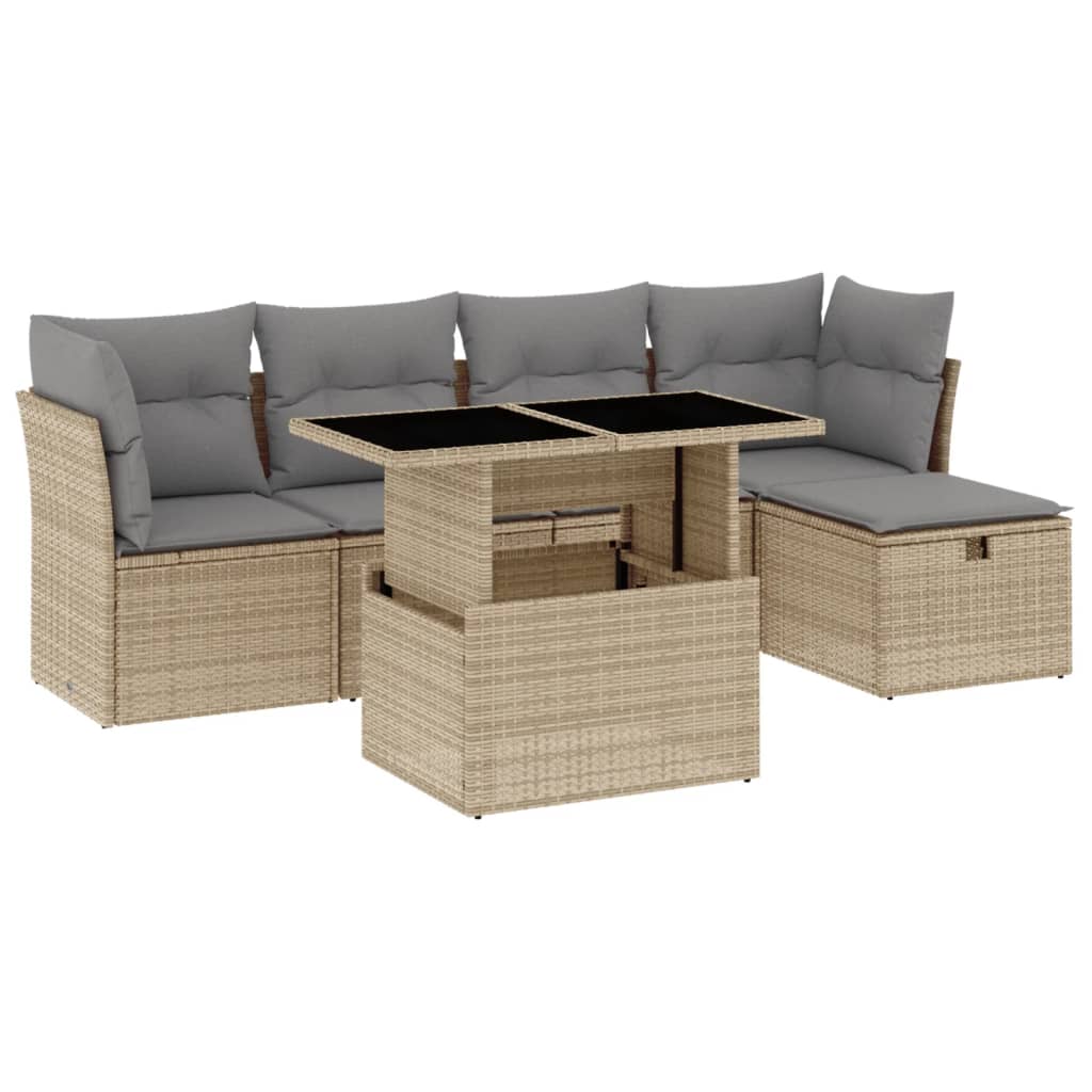 Set Divano da Giardino 6 pz con Cuscini Beige in Polyrattan - homemem39