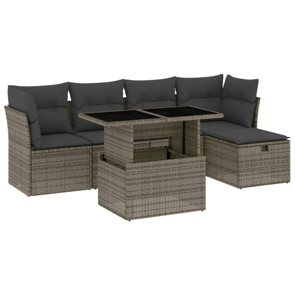 Set Divano da Giardino 6 pz con Cuscini Grigio in Polyrattan | homemem39