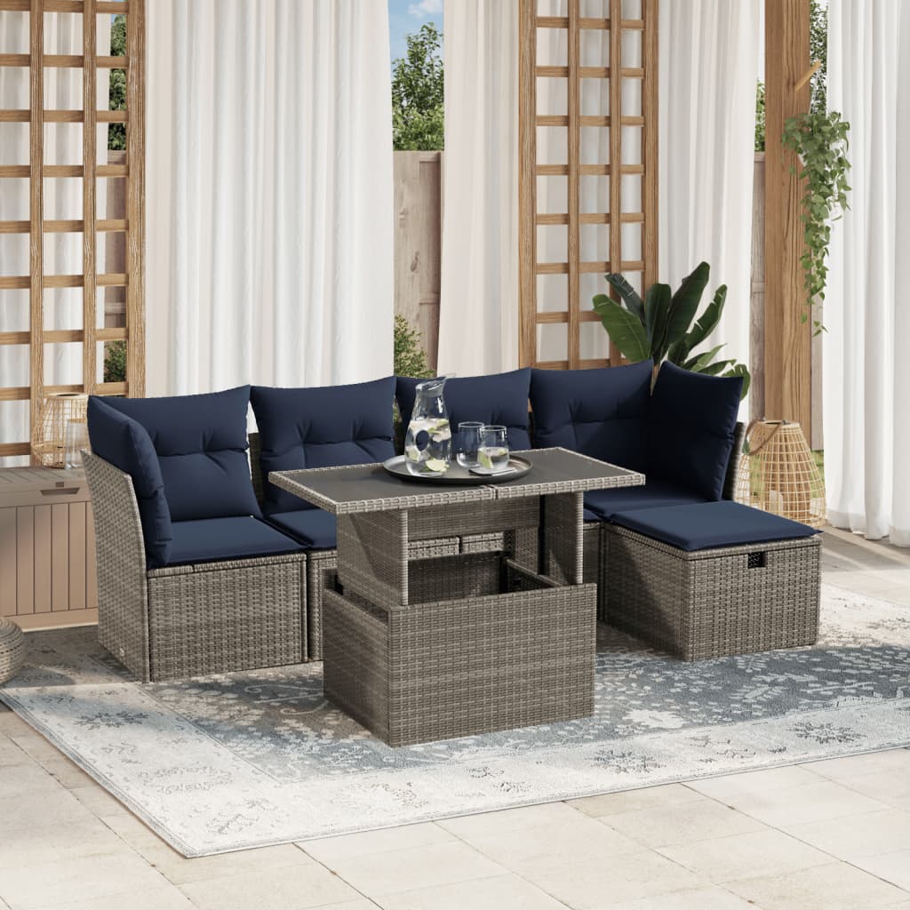Set Divani da Giardino 6 pz con Cuscini Grigio in Polyrattan | homemem39
