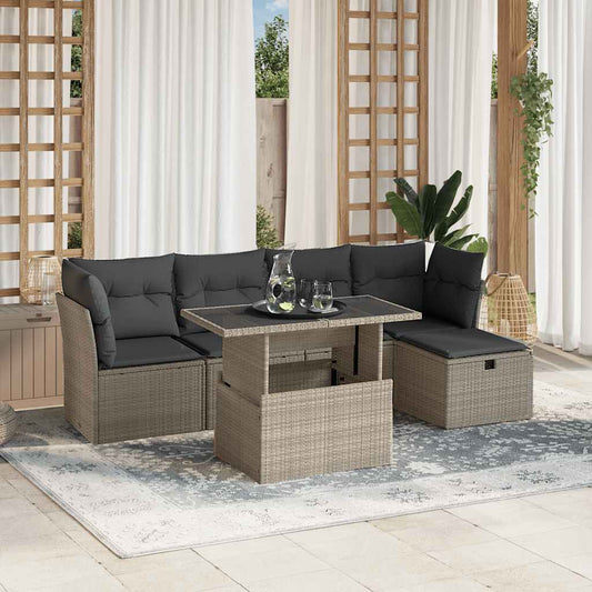 Set Divano da Giardino 6pz con Cuscini Grigio Chiaro Polyrattan - homemem39