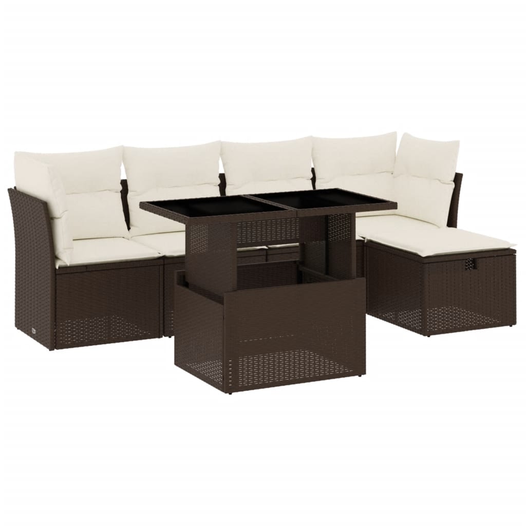 Set Divano da Giardino 6 pz con Cuscini Marrone in Polyrattan - homemem39