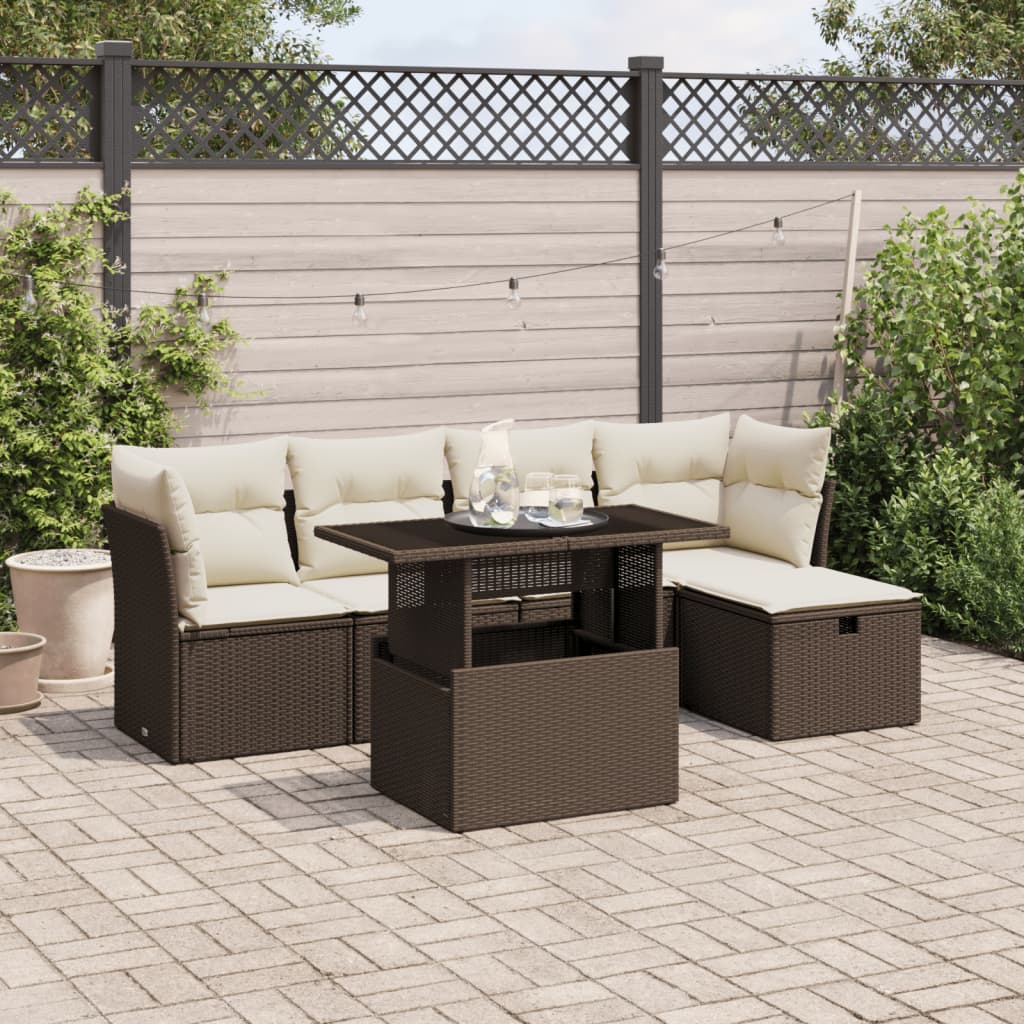 Set Divano da Giardino 6 pz con Cuscini Marrone in Polyrattan - homemem39