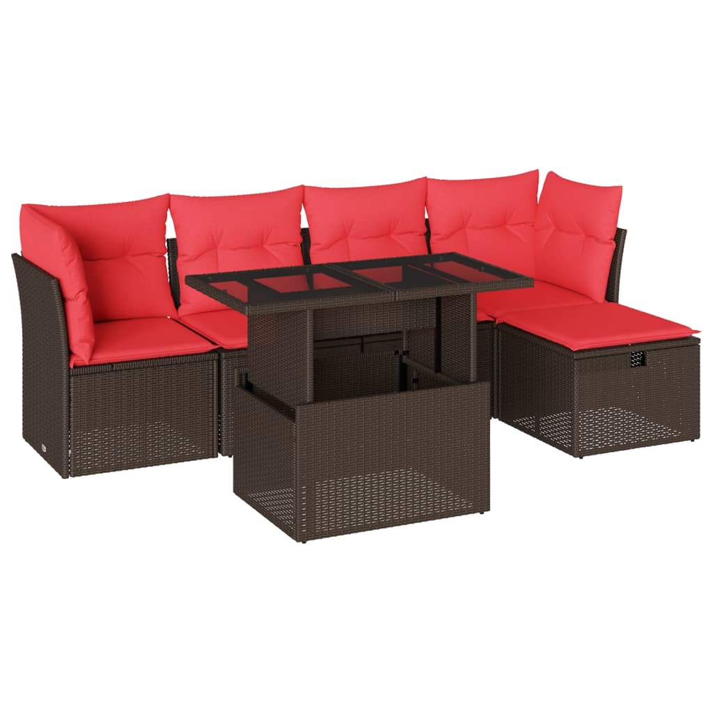 Set Divani da Giardino 6 pz con Cuscini Marrone in Polyrattan
