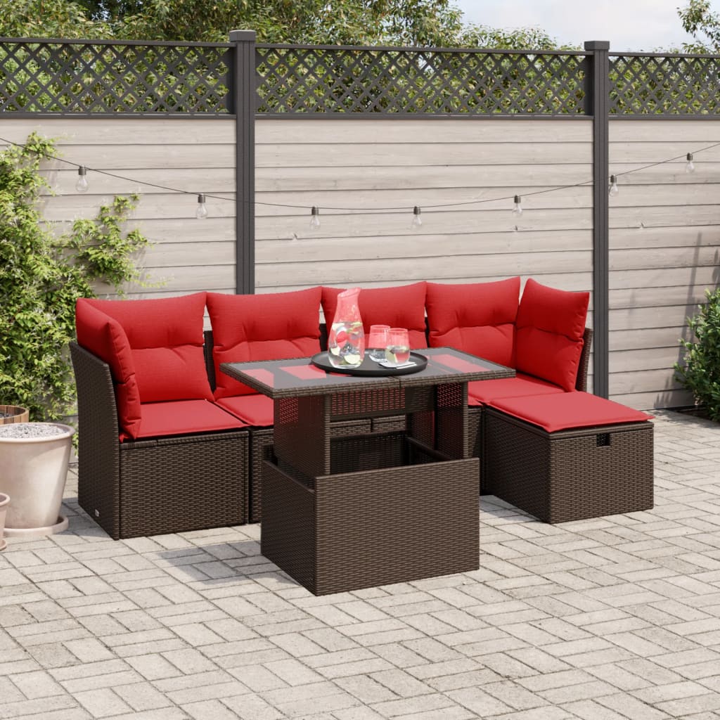 Set Divani da Giardino 6 pz con Cuscini Marrone in Polyrattan