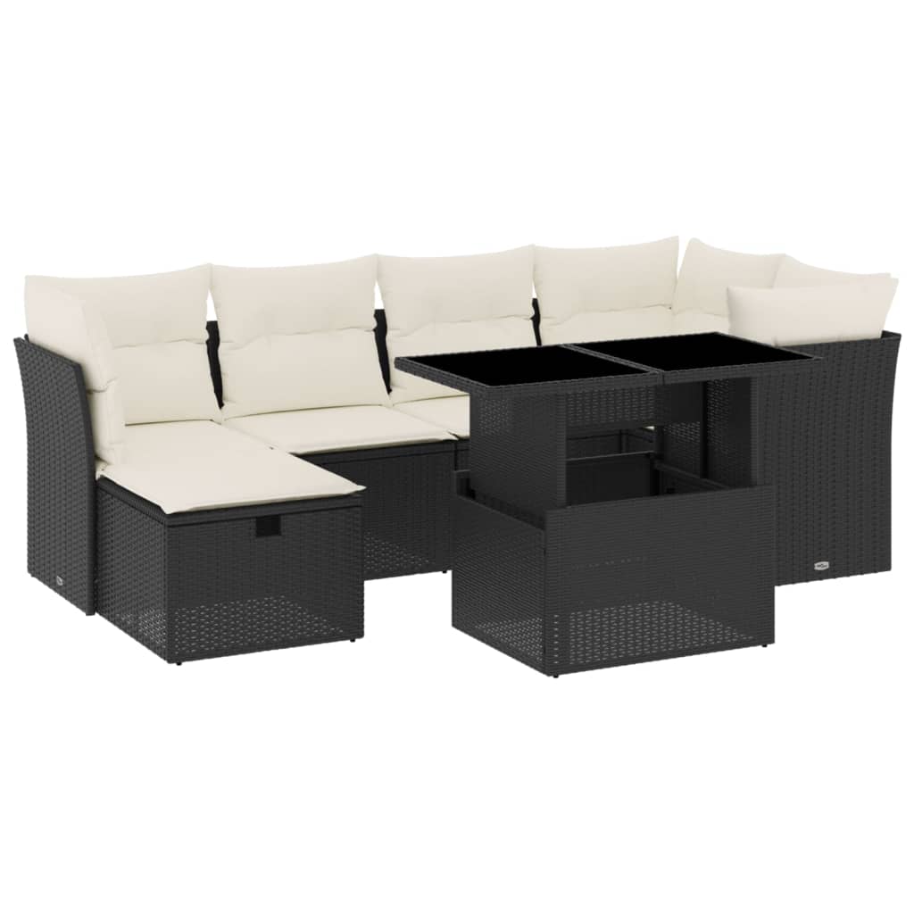 Set Divani da Giardino con Cuscini 7pz Nero Polyrattan | homemem39