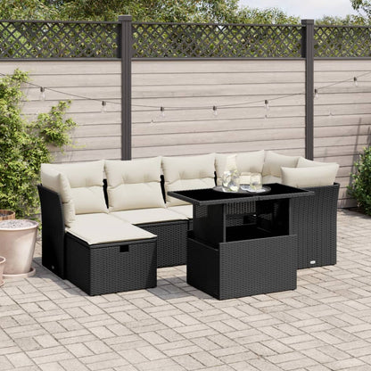 Set Divani da Giardino con Cuscini 7pz Nero Polyrattan | homemem39
