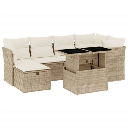 Set Divani da Giardino 7 pz con Cuscini Beige in Polyrattan - homemem39