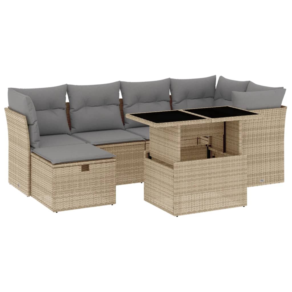 Set Divani da Giardino 7 pz con Cuscini Beige in Polyrattan - homemem39