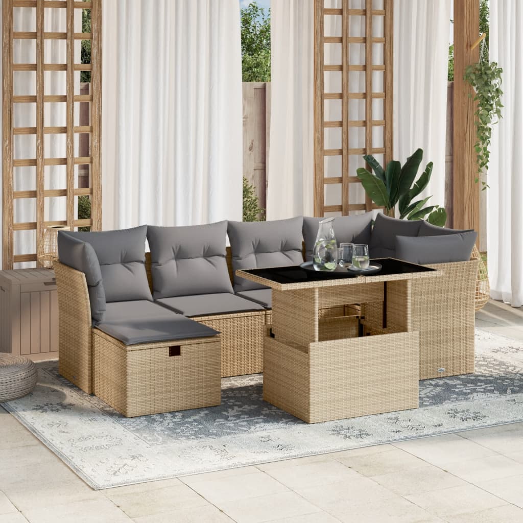 Set Divani da Giardino 7 pz con Cuscini Beige in Polyrattan - homemem39