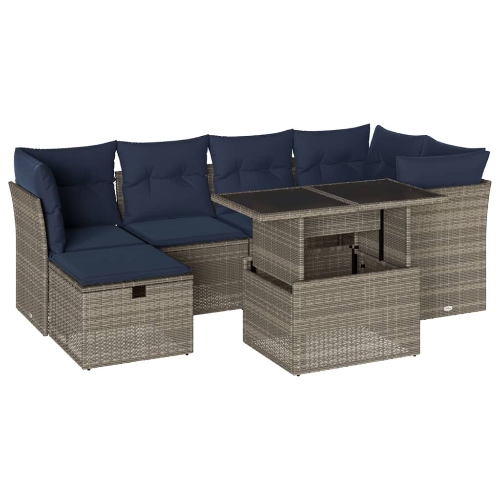 Set Divani da Giardino 7 pz con Cuscini Grigio in Polyrattan | homemem39