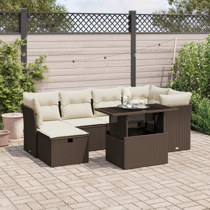 Set Divani da Giardino 7 pz con Cuscini Marrone in Polyrattan - homemem39
