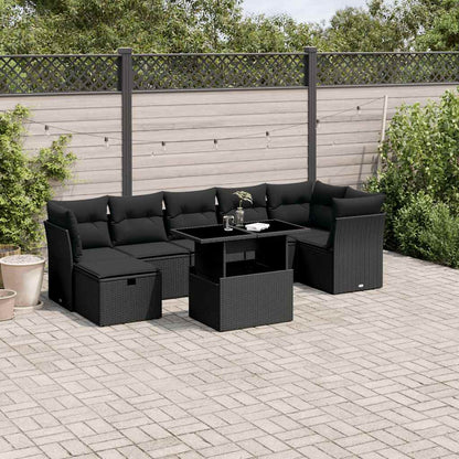 Set Divani da Giardino con Cuscini 8 pz Nero in Polyrattan | homemem39