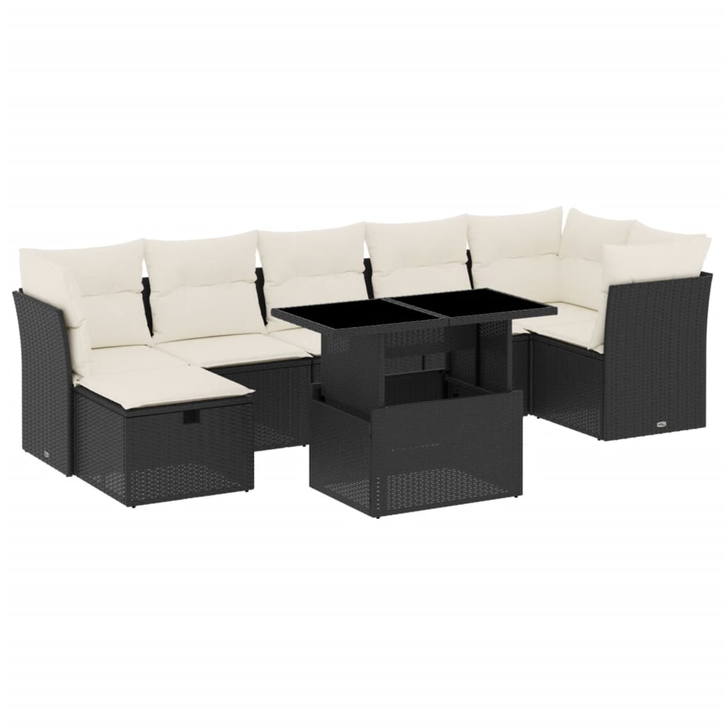 Set Divani da Giardino con Cuscini 8 pz Nero in Polyrattan | homemem39