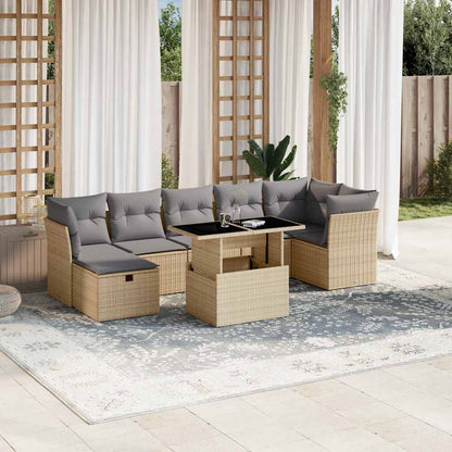 Set Divano da Giardino 8 pz con Cuscini Beige in Polyrattan - homemem39