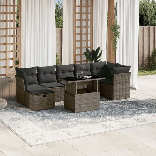 Set Divano da Giardino 8 pz con Cuscini Grigio in Polyrattan - homemem39