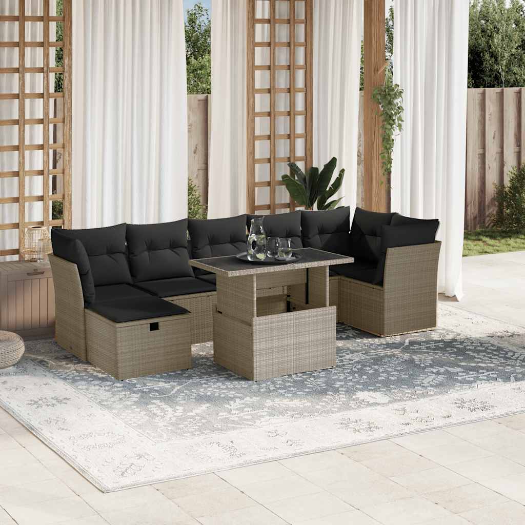 Set Divano da Giardino 8pz con Cuscini Grigio Chiaro Polyrattan - homemem39