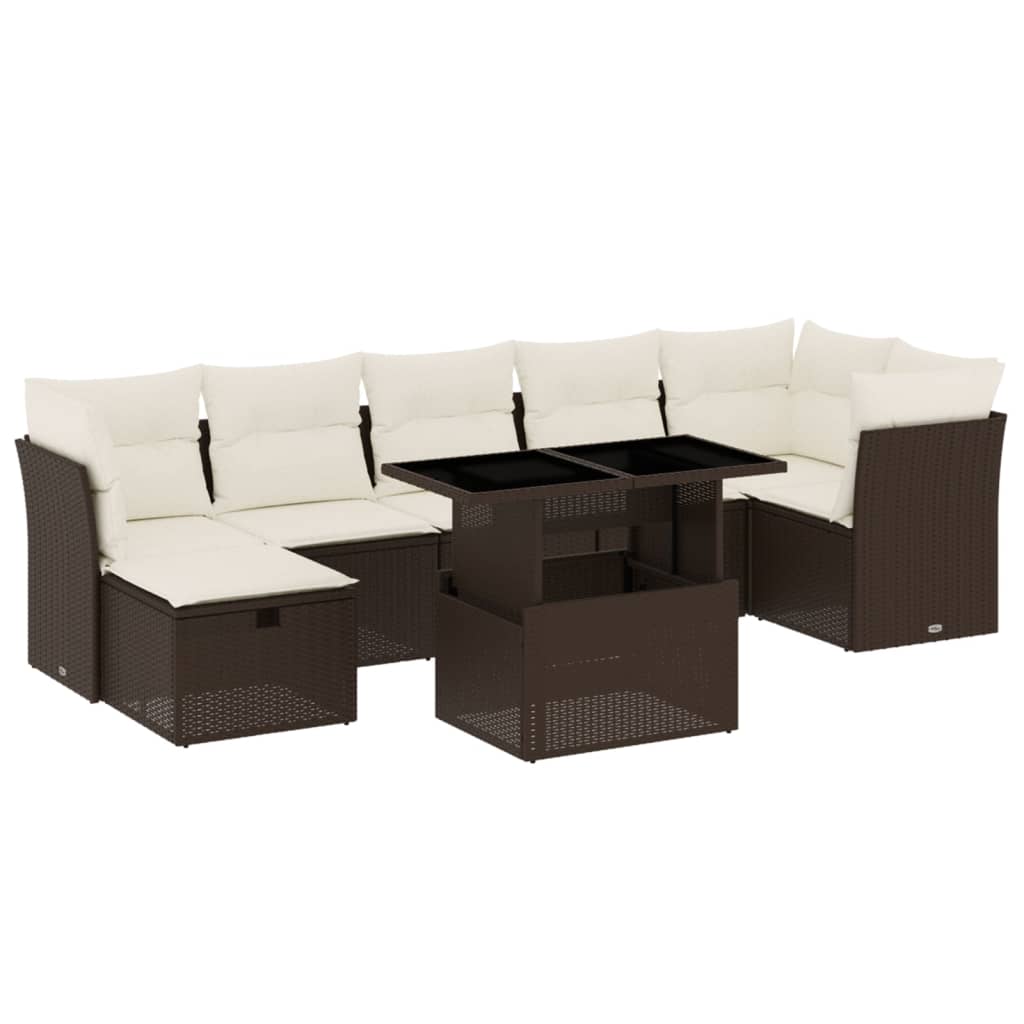 Set Divani da Giardino 8 pz con Cuscini Marrone in Polyrattan - homemem39