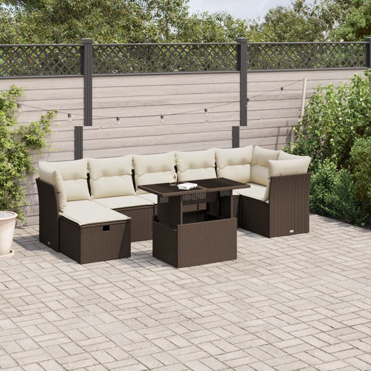 Set Divani da Giardino 8 pz con Cuscini Marrone in Polyrattan - homemem39