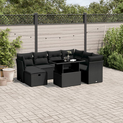 Set Divani da Giardino con Cuscini 8 pz Nero in Polyrattan | homemem39