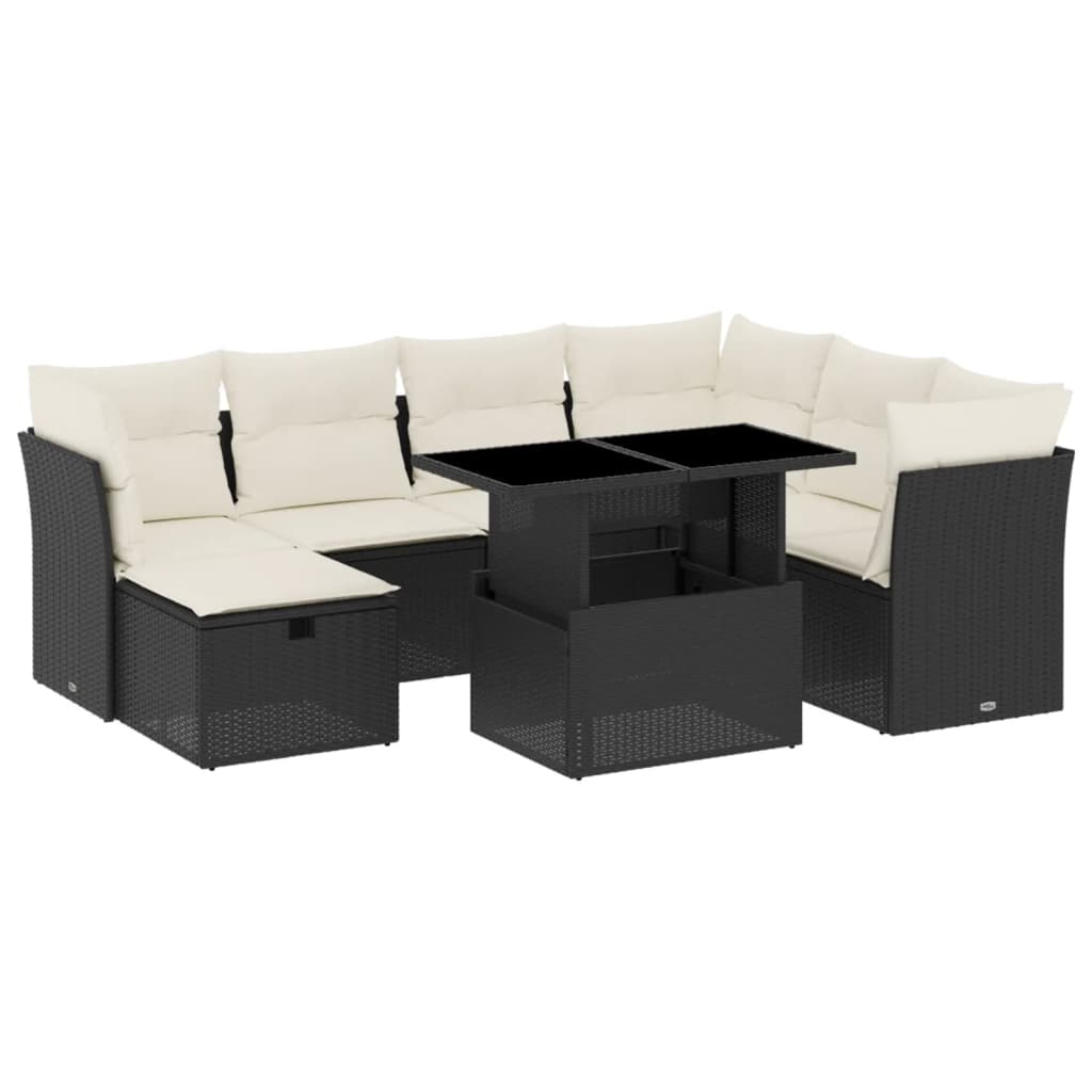 Set Divani da Giardino con Cuscini 8 pz Nero in Polyrattan - homemem39