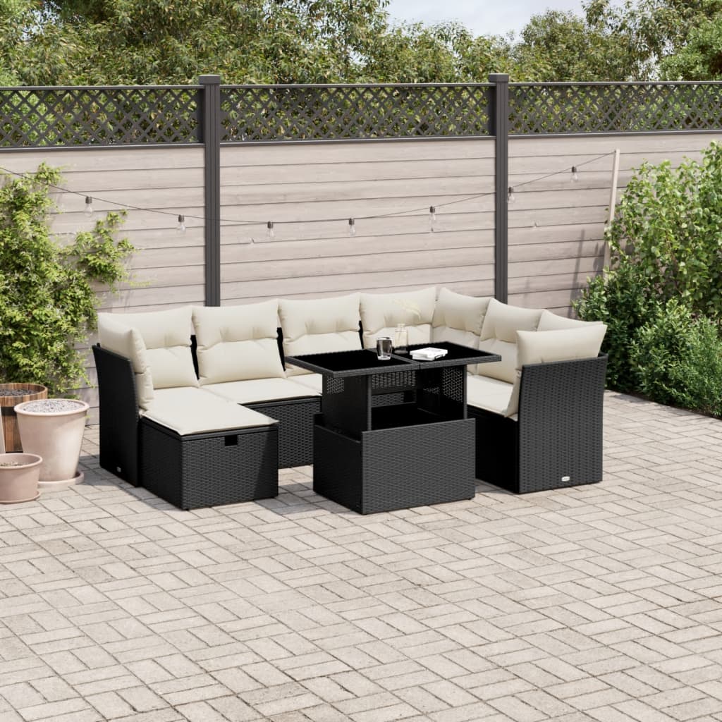 Set Divani da Giardino con Cuscini 8 pz Nero in Polyrattan | homemem39