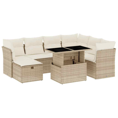 Set Divano da Giardino 8 pz con Cuscini Beige in Polyrattan - homemem39