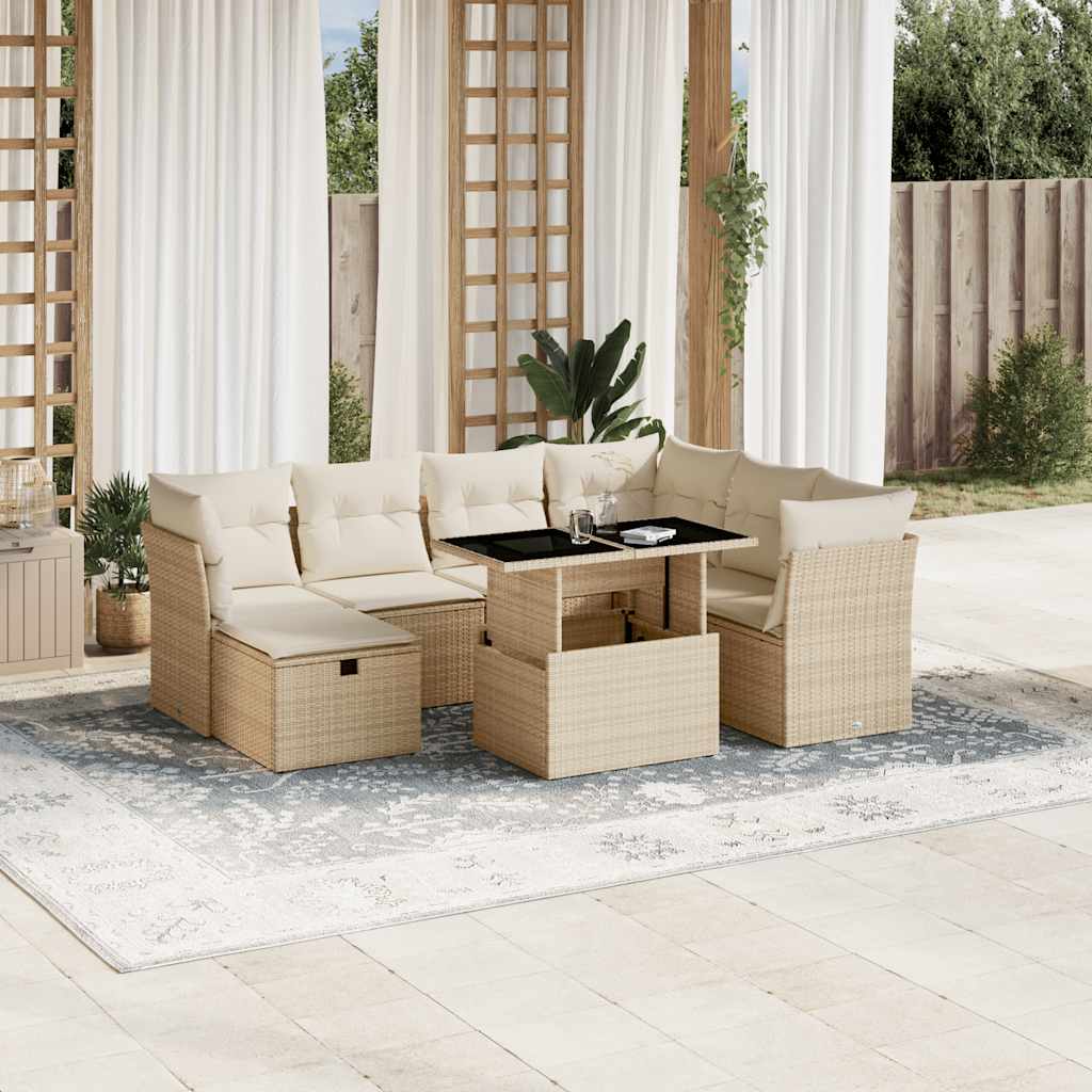 Set Divano da Giardino 8 pz con Cuscini Beige in Polyrattan - homemem39